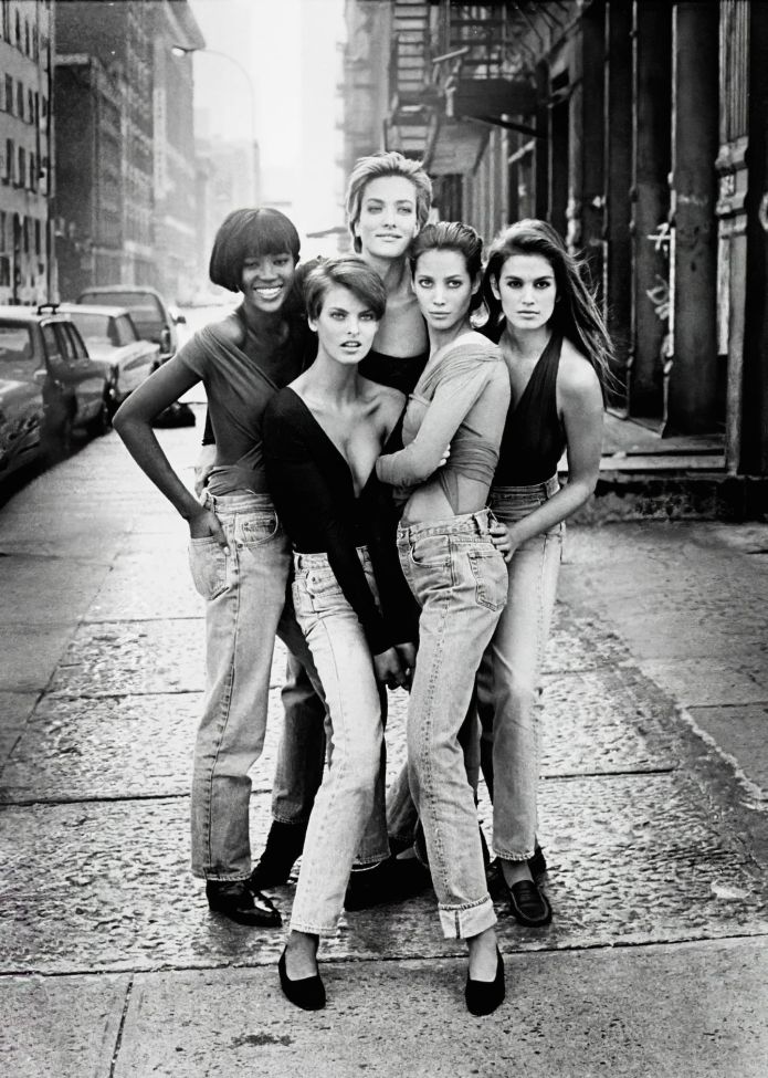 Supermodels Naomi Campbell, Linda Evangelista, Tatiana Patitz, Christy Turlington and Cindy Crawford were shot by Peter Lindbergh for the now-iconic January 1990 cover of British Vogue